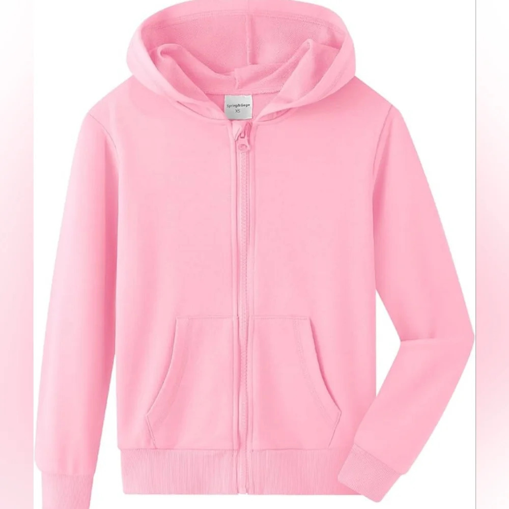 Spring&Gege Girls Solid Classic Hoodies Soft Hooded Full Zip Sweatshirts for Chi